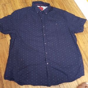 Denim & flower short sleeve button-down shirt